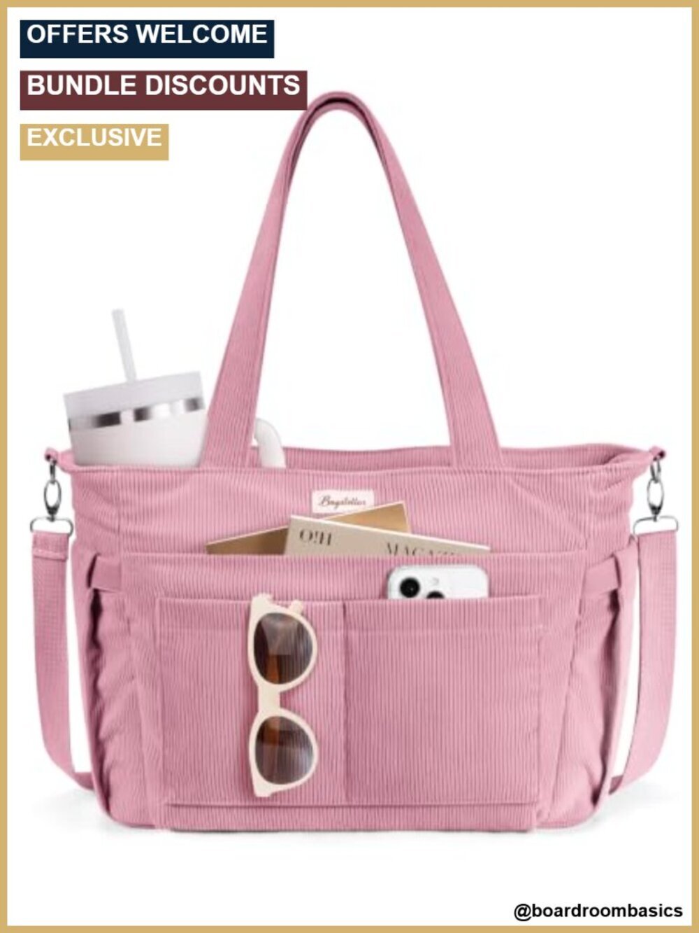 Corduroy Tote Bag with 17 Pockets, Laptop Work Bag, 40oz Cup Holder, Machine
